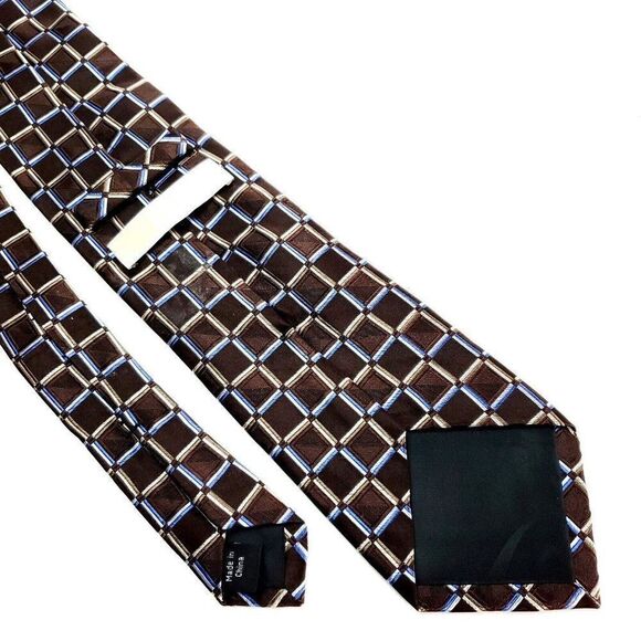 Michael Kors Silk Tie Woven Brown Geometric Blue - Picture 5 of 6